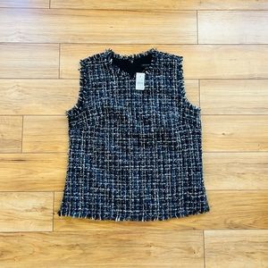 NEW w TAGS Ann Taylor Fringe Tweed Shell Black Multi Sz 8
